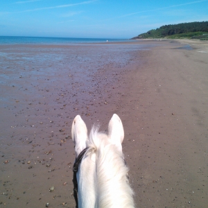 Lucy and i ready for a gallop on the beach